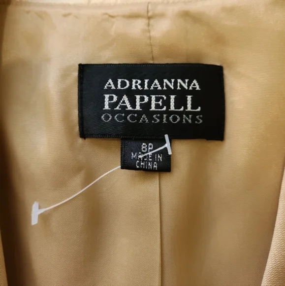 ADRIANNA Papell Women SZ 8P Gold Silk Blazer w/rosette front detail 3/4 sleeve‎ - Picture 3 of 11